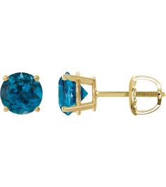 1874 14K Yellow Set Round Natural London Blue Topaz Pair 7 Mm Threaded Threaded Backs Included 4-Prong Polished Natural London Blue Topaz Stud Earrings