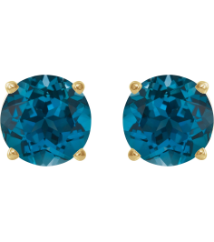 1874 14K Yellow Set Round Natural London Blue Topaz Pair 7 Mm Threaded Threaded Backs Included 4-Prong Polished Natural London Blue Topaz Stud Earrings