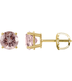 1874 14K Yellow Set Round Natural Pink Morganite Pair 7 Mm Threaded Threaded Backs Included 4-Prong Polished Natural Morganite Stud Earrings
