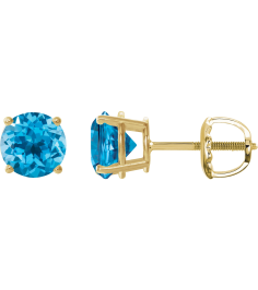 1874 14K Yellow Set Round Natural Swiss Blue Topaz Pair 7 Mm Threaded Threaded Backs Included 4-Prong Polished Natural Swiss Blue Topaz Stud Earrings