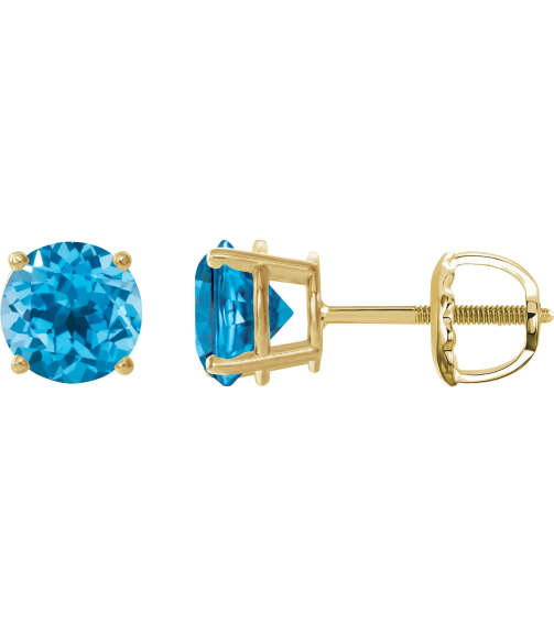 1874 14K Yellow Set Round Natural Swiss Blue Topaz Pair 7 Mm Threaded Threaded Backs Included 4-Prong Polished Natural Swiss Blue Topaz Stud Earrings