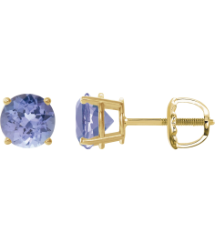 1874 14K Yellow Set Round Natural Tanzanite Pair 7 Mm Threaded Threaded Backs Included 4-Prong Polished Natural Tanzanite Stud Earrings