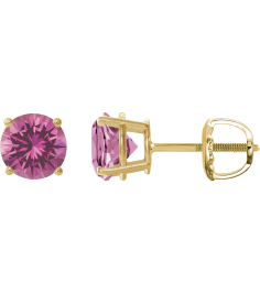 1874 14K Yellow Set Round Lab-Grown Pink Sapphire Pair 7 Mm Threaded Threaded Backs Included 4-Prong Polished Lab-Grown Pink Sapphire Stud Earrings