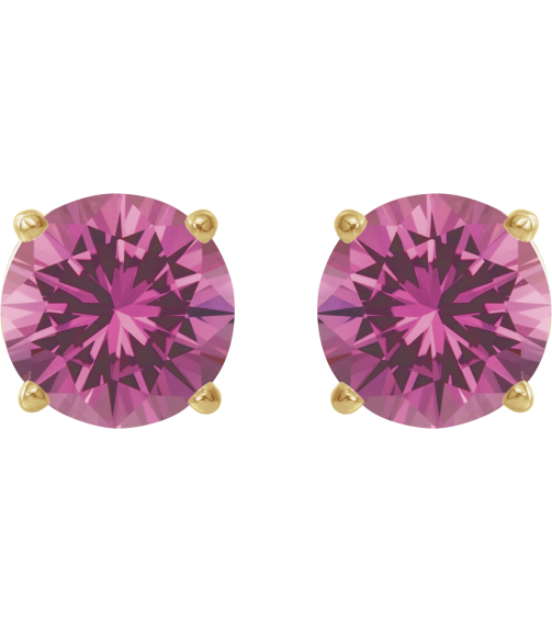 1874 14K Yellow Set Round Lab-Grown Pink Sapphire Pair 7 Mm Threaded Threaded Backs Included 4-Prong Polished Lab-Grown Pink Sapphire Stud Earrings