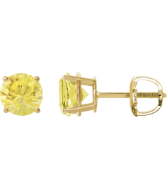 1874 14K Yellow Set Round Lab-Grown Yellow Sapphire Pair 7 Mm Threaded Threaded Backs Included 4-Prong Polished Lab-Grown Yellow Sapphire Stud Earrings