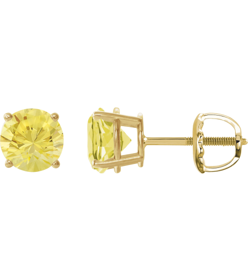 1874 14K Yellow Set Round Lab-Grown Yellow Sapphire Pair 7 Mm Threaded Threaded Backs Included 4-Prong Polished Lab-Grown Yellow Sapphire Stud Earrings