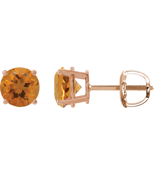 1874 14K Rose Set Round Natural Citrine Pair 8 Mm Threaded Threaded Backs Included 4-Prong Polished Natural Citrine Stud Earrings