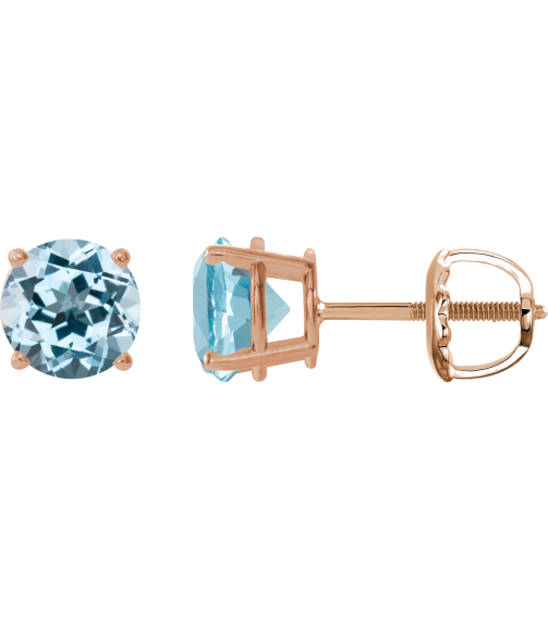 1874 14K Rose Set Round Natural Sky Blue Topaz Pair 8 Mm Threaded Threaded Backs Included 4-Prong Polished Natural Sky Blue Topaz Stud Earrings
