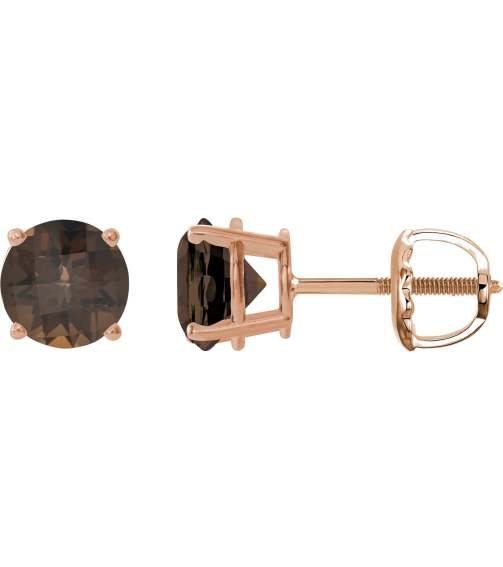 1874 14K Rose Set Round Natural Smoky Quartz Pair 8 Mm Threaded Threaded Backs Included 4-Prong Polished Natural Smoky Quartz Stud Earrings