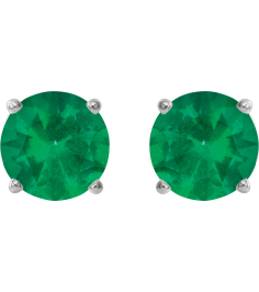 1874 14K White Set Round Lab-Grown Emerald Pair 8 Mm Threaded Threaded Backs Included 4-Prong Polished Lab-Grown Emerald Stud Earrings
