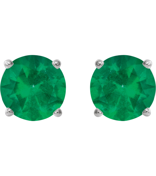 1874 14K White Set Round Lab-Grown Emerald Pair 8 Mm Threaded Threaded Backs Included 4-Prong Polished Lab-Grown Emerald Stud Earrings