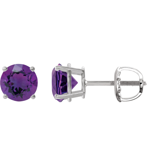 1874 14K White Set Round Natural Amethyst Pair 8 Mm Threaded Threaded Backs Included 4-Prong Polished Natural Amethyst Stud Earrings