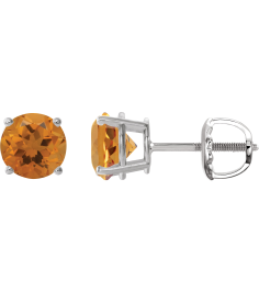 1874 14K White Set Round Natural Citrine Pair 8 Mm Threaded Threaded Backs Included 4-Prong Polished Natural Citrine Stud Earrings