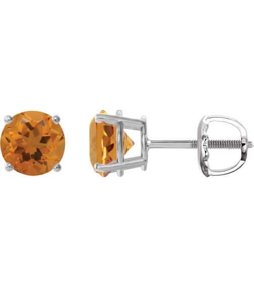 1874 14K White Set Round Natural Citrine Pair 8 Mm Threaded Threaded Backs Included 4-Prong Polished Natural Citrine Stud Earrings