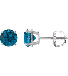 1874 14K White Set Round Natural London Blue Topaz Pair 8 Mm Threaded Threaded Backs Included 4-Prong Polished Natural London Blue Topaz Stud Earrings