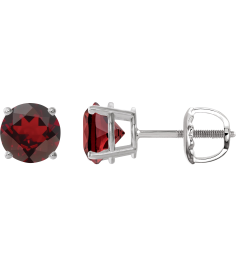 1874 14K White Set Round Natural Mozambique Garnet Pair 8 Mm Threaded Threaded Backs Included 4-Prong Polished Natural Mozambique Garnet Stud Earrings