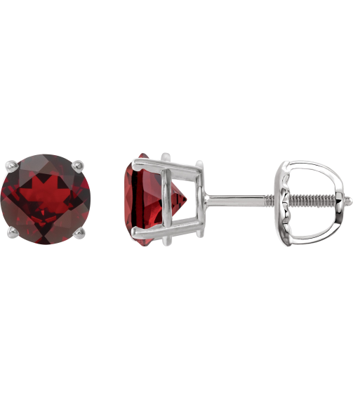 1874 14K White Set Round Natural Mozambique Garnet Pair 8 Mm Threaded Threaded Backs Included 4-Prong Polished Natural Mozambique Garnet Stud Earrings