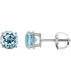 1874 14K White Set Round Natural Sky Blue Topaz Pair 8 Mm Threaded Threaded Backs Included 4-Prong Polished Natural Sky Blue Topaz Stud Earrings