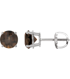 1874 14K White Set Round Natural Smoky Quartz Pair 8 Mm Threaded Threaded Backs Included 4-Prong Polished Natural Smoky Quartz Stud Earrings
