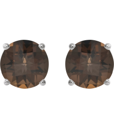 1874 14K White Set Round Natural Smoky Quartz Pair 8 Mm Threaded Threaded Backs Included 4-Prong Polished Natural Smoky Quartz Stud Earrings