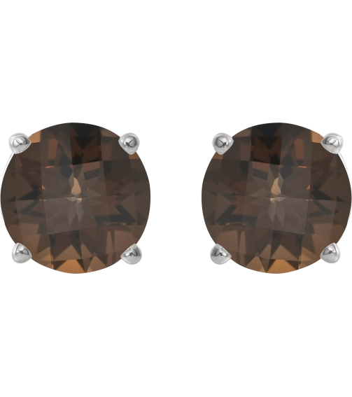1874 14K White Set Round Natural Smoky Quartz Pair 8 Mm Threaded Threaded Backs Included 4-Prong Polished Natural Smoky Quartz Stud Earrings
