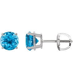 1874 14K White Set Round Natural Swiss Blue Topaz Pair 8 Mm Threaded Threaded Backs Included 4-Prong Polished Natural Swiss Blue Topaz Stud Earrings