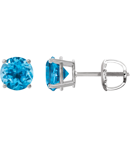 1874 14K White Set Round Natural Swiss Blue Topaz Pair 8 Mm Threaded Threaded Backs Included 4-Prong Polished Natural Swiss Blue Topaz Stud Earrings
