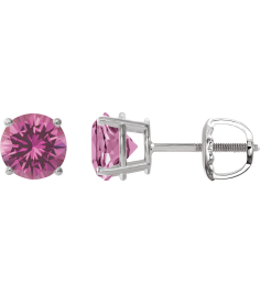 1874 14K White Set Round Lab-Grown Pink Sapphire Pair 8 Mm Threaded Threaded Backs Included 4-Prong Polished Lab-Grown Pink Sapphire Stud Earrings