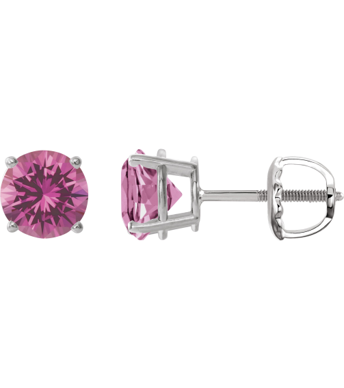 1874 14K White Set Round Lab-Grown Pink Sapphire Pair 8 Mm Threaded Threaded Backs Included 4-Prong Polished Lab-Grown Pink Sapphire Stud Earrings