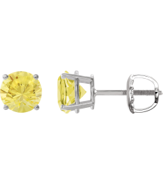 1874 14K White Set Round Lab-Grown Yellow Sapphire Pair 8 Mm Threaded Threaded Backs Included 4-Prong Polished Lab-Grown Yellow Sapphire Stud Earrings