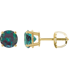 1874 14K Yellow Set Round Lab-Grown Alexandrite Pair 8 Mm Threaded Threaded Backs Included 4-Prong Polished Lab-Grown Alexandrite Stud Earrings