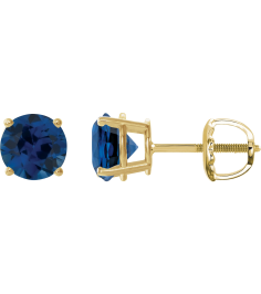 1874 14K Yellow Set Round Lab-Grown Blue Sapphire Pair 8 Mm Threaded Threaded Backs Included 4-Prong Polished Lab-Grown Blue Sapphire Stud Earrings