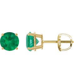 1874 14K Yellow Set Round Lab-Grown Emerald Pair 8 Mm Threaded Threaded Backs Included 4-Prong Polished Lab-Grown Emerald Stud Earrings