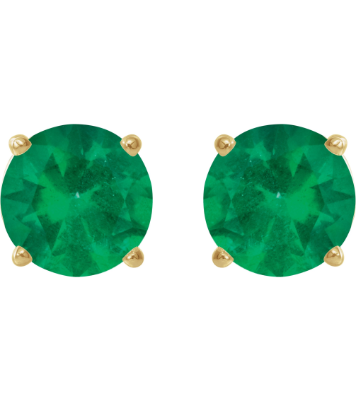 1874 14K Yellow Set Round Lab-Grown Emerald Pair 8 Mm Threaded Threaded Backs Included 4-Prong Polished Lab-Grown Emerald Stud Earrings