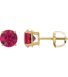 1874 14K Yellow Set Round Lab-Grown Ruby Pair 8 Mm Threaded Threaded Backs Included 4-Prong Polished Lab-Grown Ruby Stud Earrings