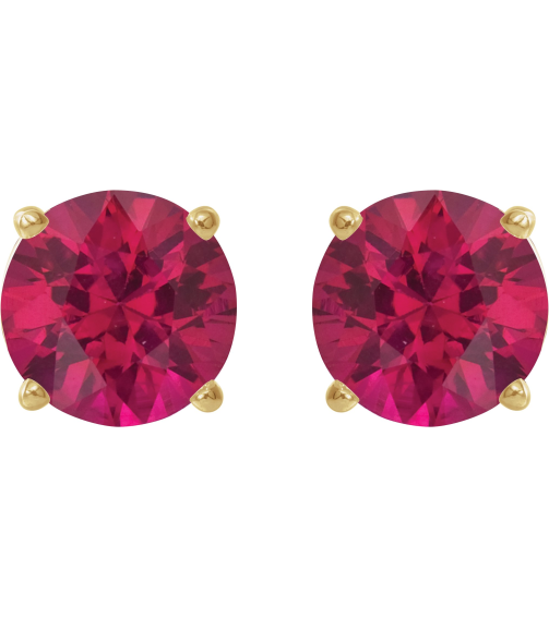 1874 14K Yellow Set Round Lab-Grown Ruby Pair 8 Mm Threaded Threaded Backs Included 4-Prong Polished Lab-Grown Ruby Stud Earrings