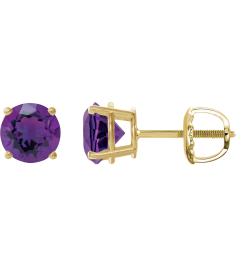 1874 14K Yellow Set Round Natural Amethyst Pair 8 Mm Threaded Threaded Backs Included 4-Prong Polished Natural Amethyst Stud Earrings