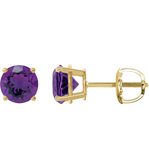 1874 14K Yellow Set Round Natural Amethyst Pair 8 Mm Threaded Threaded Backs Included 4-Prong Polished Natural Amethyst Stud Earrings