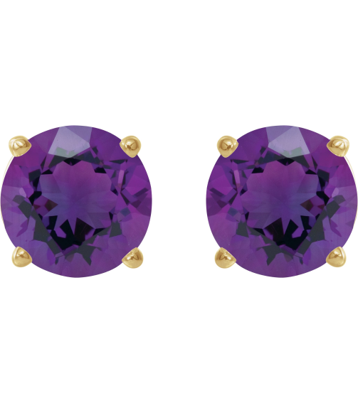 1874 14K Yellow Set Round Natural Amethyst Pair 8 Mm Threaded Threaded Backs Included 4-Prong Polished Natural Amethyst Stud Earrings