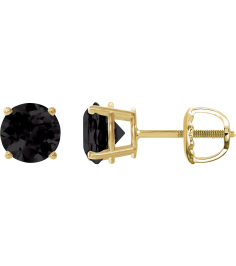 1874 14K Yellow Set Round Natural Onyx Pair 8 Mm Threaded Threaded Backs Included 4-Prong Polished Natural Onyx Stud Earrings