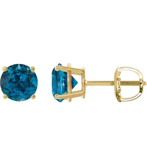 1874 14K Yellow Set Round Natural London Blue Topaz Pair 8 Mm Threaded Threaded Backs Included 4-Prong Polished Natural London Blue Topaz Stud Earrings