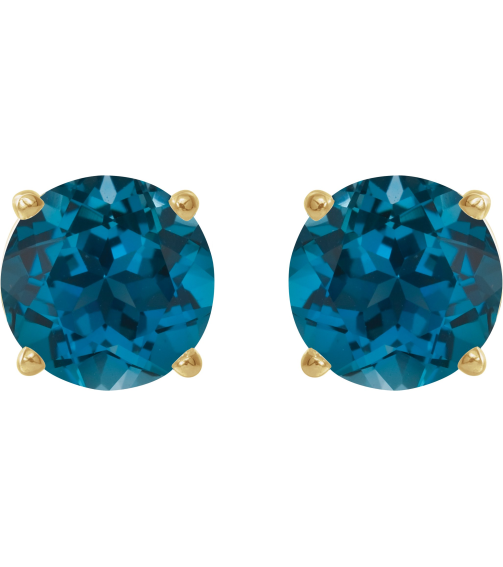 1874 14K Yellow Set Round Natural London Blue Topaz Pair 8 Mm Threaded Threaded Backs Included 4-Prong Polished Natural London Blue Topaz Stud Earrings
