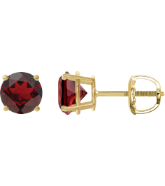 1874 14K Yellow Set Round Natural Mozambique Garnet Pair 8 Mm Threaded Threaded Backs Included 4-Prong Polished Natural Mozambique Garnet Stud Earrings