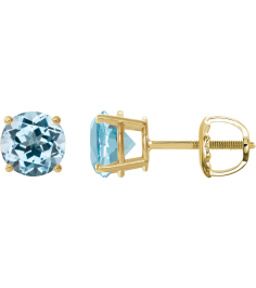 1874 14K Yellow Set Round Natural Sky Blue Topaz Pair 8 Mm Threaded Threaded Backs Included 4-Prong Polished Natural Sky Blue Topaz Stud Earrings