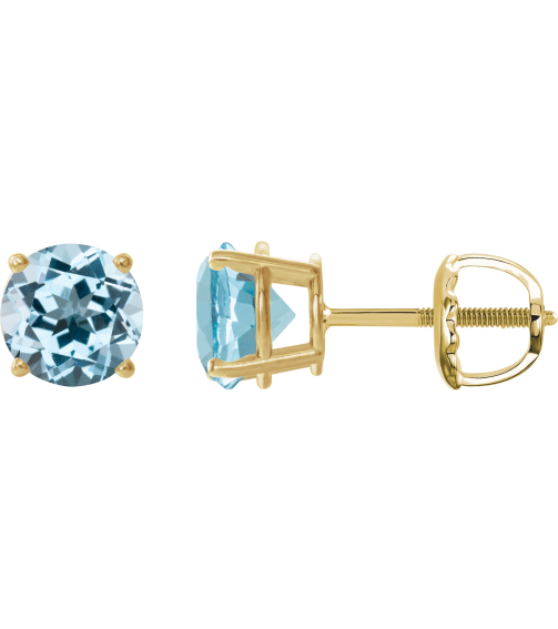 1874 14K Yellow Set Round Natural Sky Blue Topaz Pair 8 Mm Threaded Threaded Backs Included 4-Prong Polished Natural Sky Blue Topaz Stud Earrings