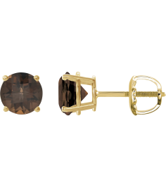 1874 14K Yellow Set Round Natural Smoky Quartz Pair 8 Mm Threaded Threaded Backs Included 4-Prong Polished Natural Smoky Quartz Stud Earrings