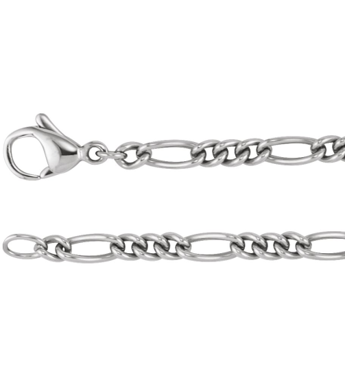 Ch1275 Titanium Figaro 3.6 Mm 8 In Lobster Clasp Polished Curbed Figaro Chain Bracelet