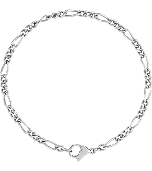 Ch1275 Titanium Figaro 3.6 Mm 8 In Lobster Clasp Polished Curbed Figaro Chain Bracelet