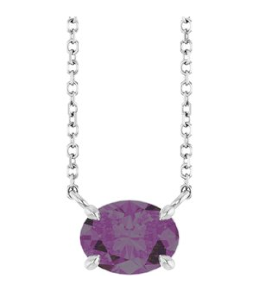 88788 Necklace Set Sterling Silver Oval Lab-Grown Alexandrite 8 X 6 Mm 18 In Polished Lab-Grown Alexandrite 4-Claw Prong Necklace