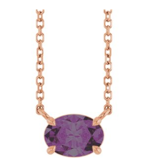 88788 Necklace Set 14K Rose Oval Lab-Grown Alexandrite 7 X 5 Mm 18 In Polished Lab-Grown Alexandrite 4-Prong Claw Necklace